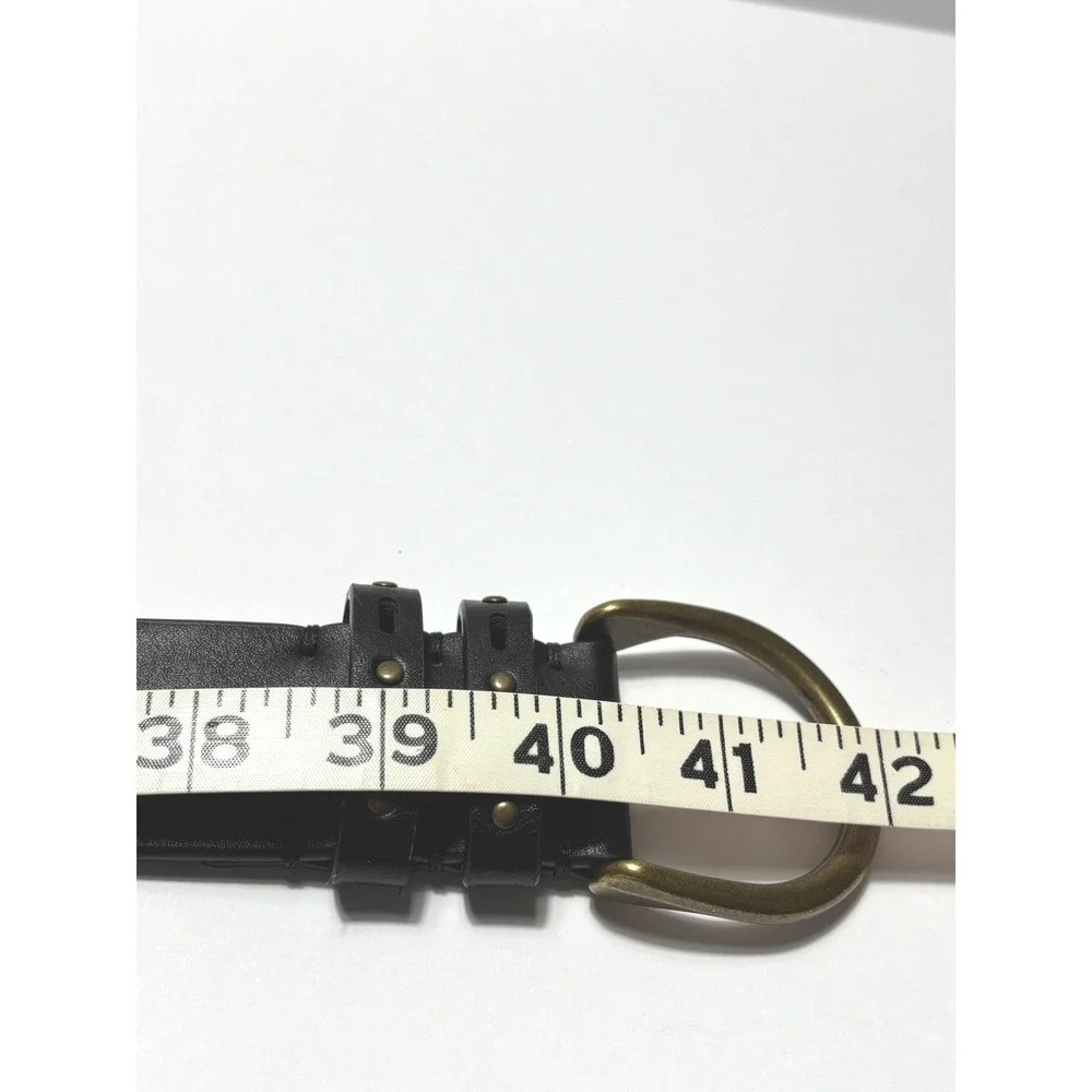 Frye and Co Belt M Black Brass Oval Buckle Studded Western Boho Casual Vegan